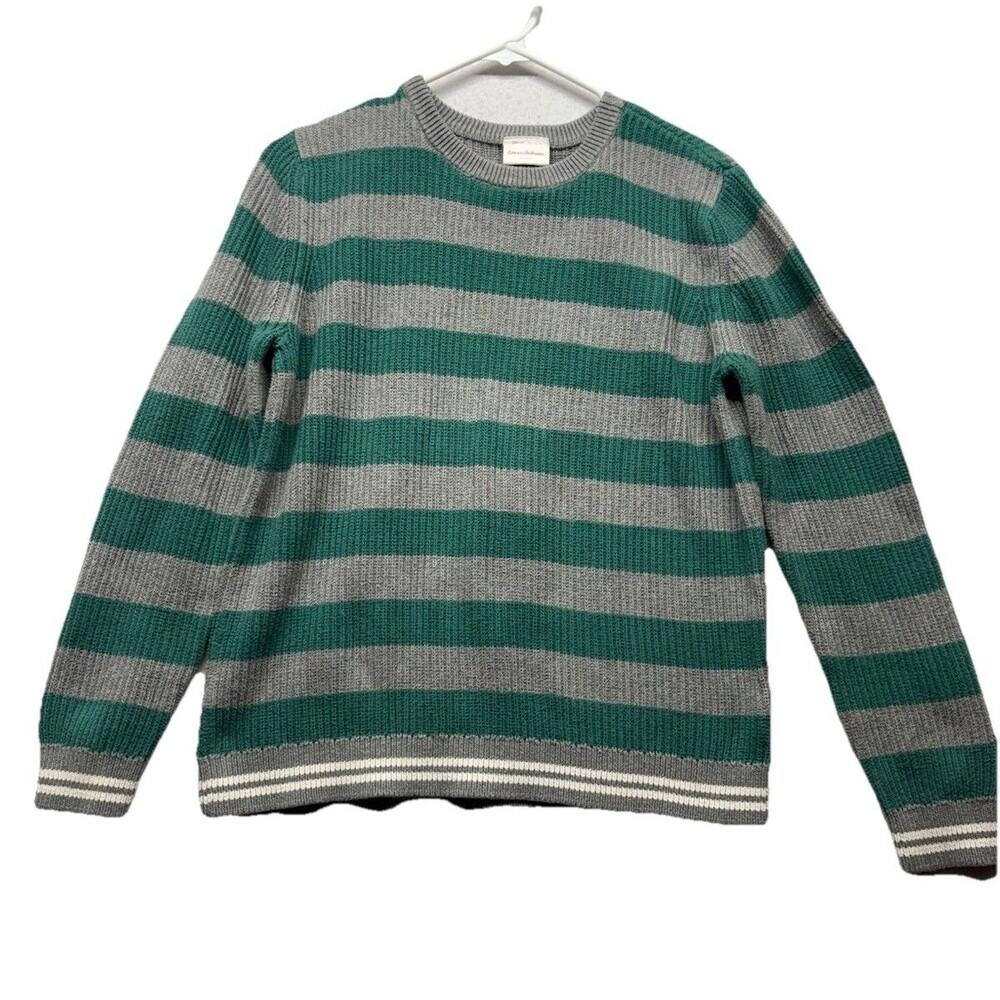 Hanna Andersson Stripe Sweater size 160 14/16 Combed Cotton Green Gray